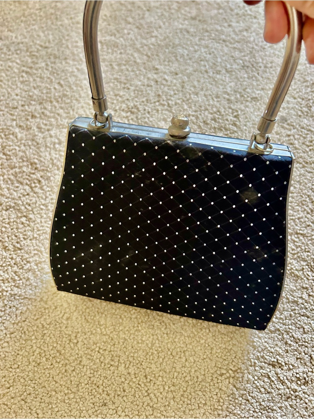 Vintage Black with  silver dots Top-Handle Evening Bag